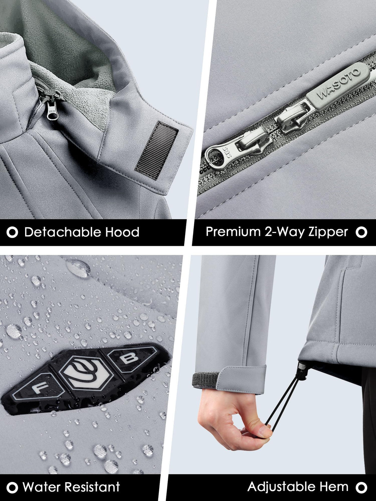 WASOTO Heated Jackets for Women 18400 mAh Battery Pack Water-Resistant Slim Fit with Detachable Hood Hiking Jackets
