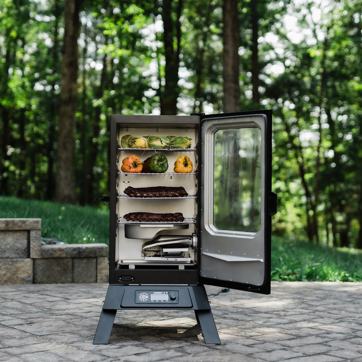 Masterbuilt® 30-inch Digital Electric Vertical BBQ Smoker with Side Wood Chip Loader, Chrome Racks and 710 Cooking Square Inches in Black, Model MB20071117