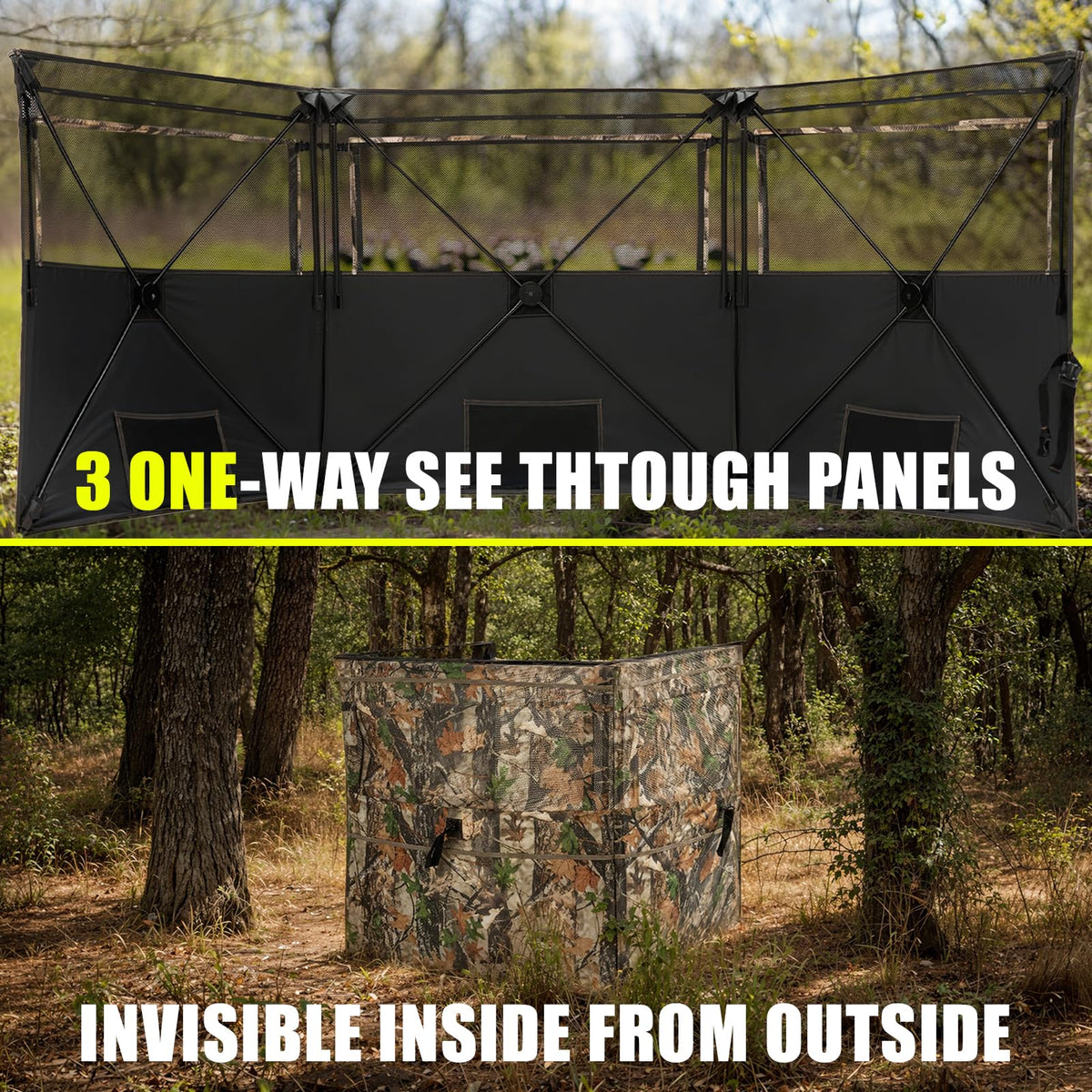 HUNTSEN 3&4 Panel See Through Hunting Blind for Turkey - Lightweight Portable Pop Up Ground Blind with Silent Sliding Windows Carrying Bag - Easy-Setup Camouflage Concealed Ground Blinds for Hunting