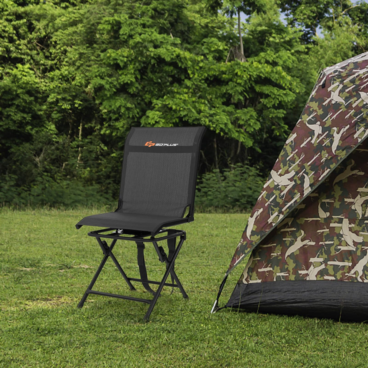 Goplus Hunting Chair, 360° Swivel Folding Hunting Blind Chair with Carrying Strap, 330LBS Capacity, Portable Deer Hunting Stool, Silent Ground Dove Hunting Chair, No Assembly