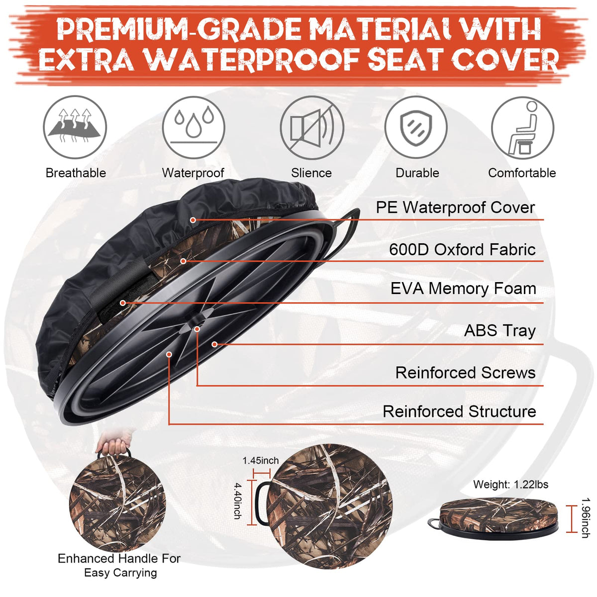 WarBull 5 Gallon Bucket Seat, 360-Degree Swivel Seat Foam Cushion Bucket Seat Lid with Waterproof Cover for Dove Duck Hunting, Fishing, Baseball, Gardening and Camping