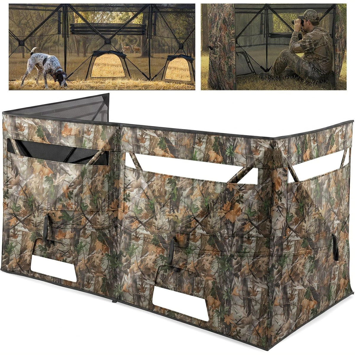 HUNTSEN 3&4 Panel See Through Hunting Blind for Turkey - Lightweight Portable Pop Up Ground Blind with Silent Sliding Windows Carrying Bag - Easy-Setup Camouflage Concealed Ground Blinds for Hunting