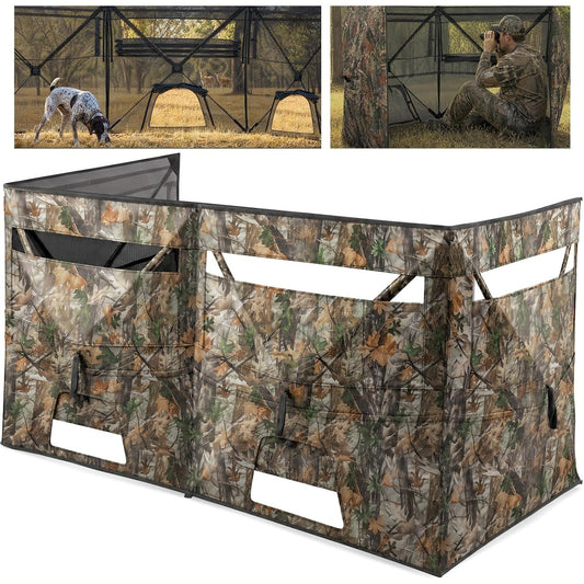 HUNTSEN 3&4 Panel See Through Hunting Blind for Turkey - Lightweight Portable Pop Up Ground Blind with Silent Sliding Windows Carrying Bag - Easy-Setup Camouflage Concealed Ground Blinds for Hunting