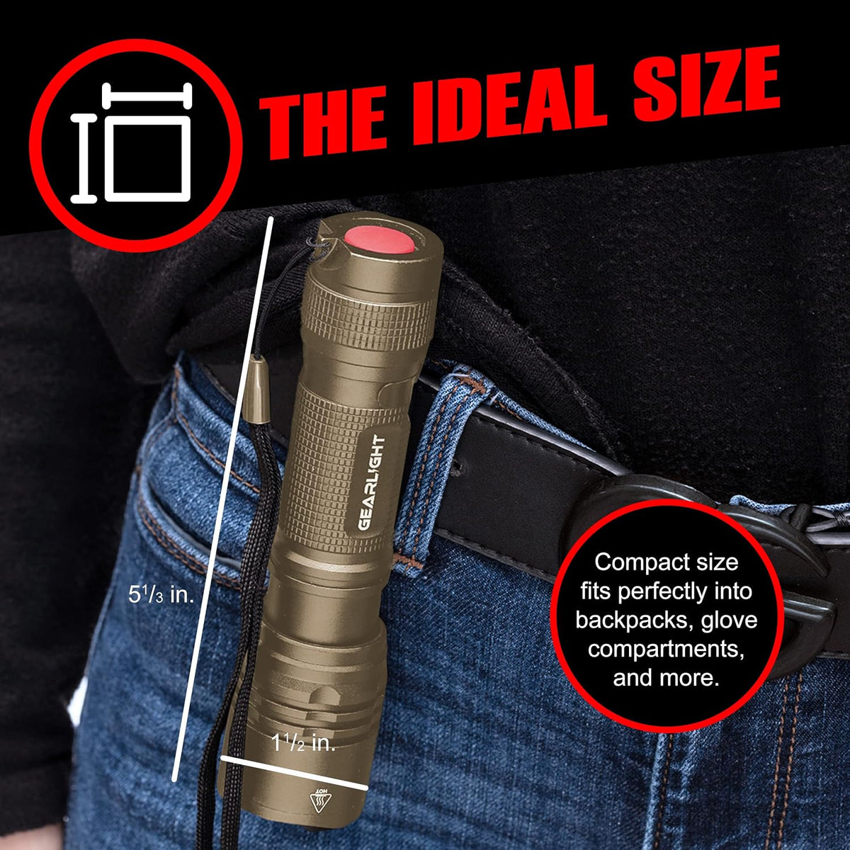 GearLight TAC LED Flashlight Pack - 2 Super Bright, Compact Tactical Flashlights with High Lumens for Outdoor Activity & Emergency Use - Gifts for Men & Women - Desert Tan