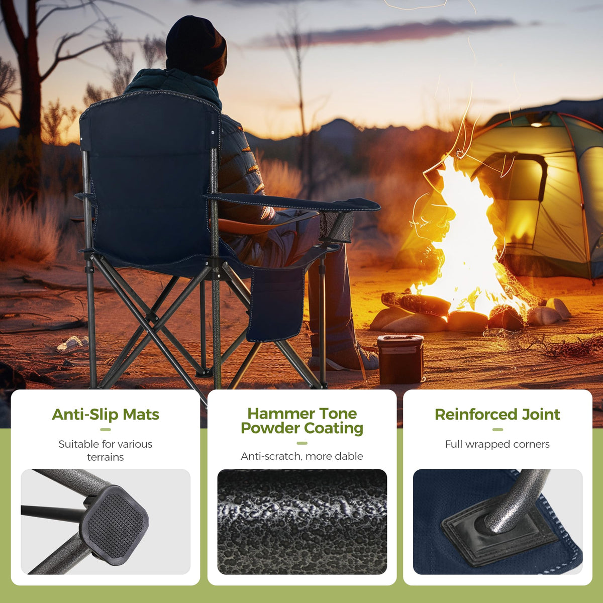 ALPHA CAMP Oversized Fully Padded Camping Chairs with Lumbar Support