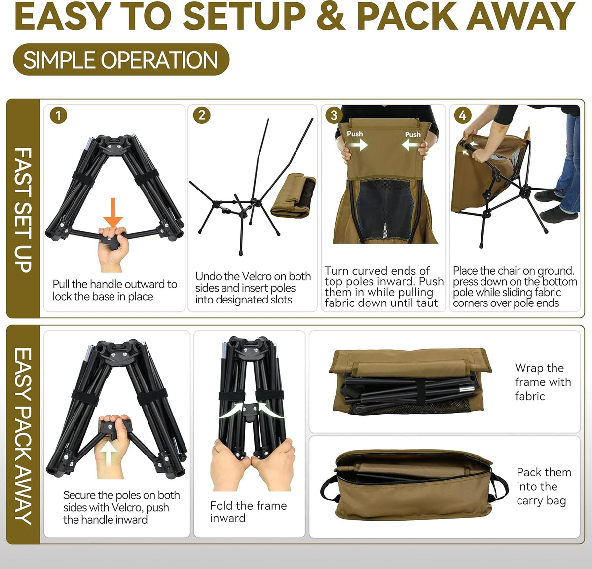 MARCHWAY Lightweight High Back Folding Camping Chair with Head Support