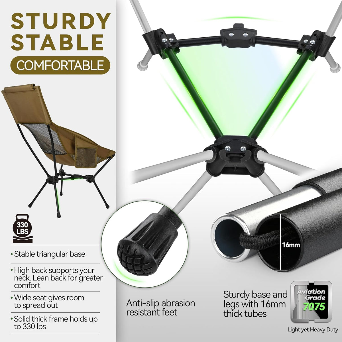 MARCHWAY Lightweight High Back Folding Camping Chair with Head Support