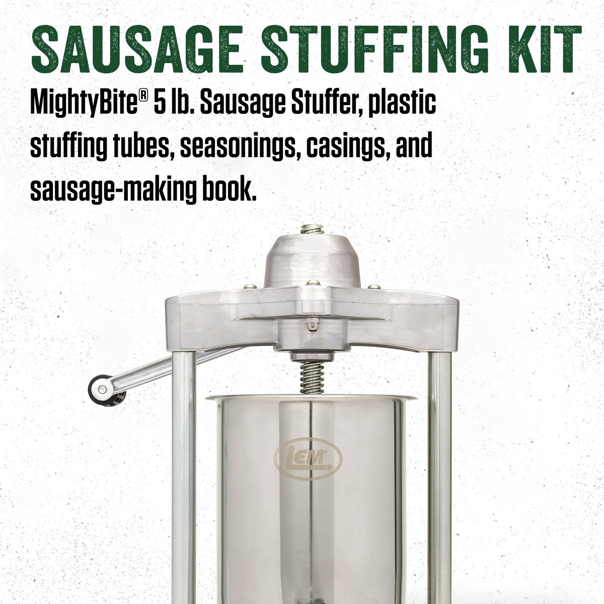 LEM Products MightyBite 5 lb Sausage Stuffer, Professional Design, Stainless Steel, Includes Clamps & Stuffing Tubes, Removable Cylinder, Air-Release Piston, Meat Stuffer Machine for Home Use