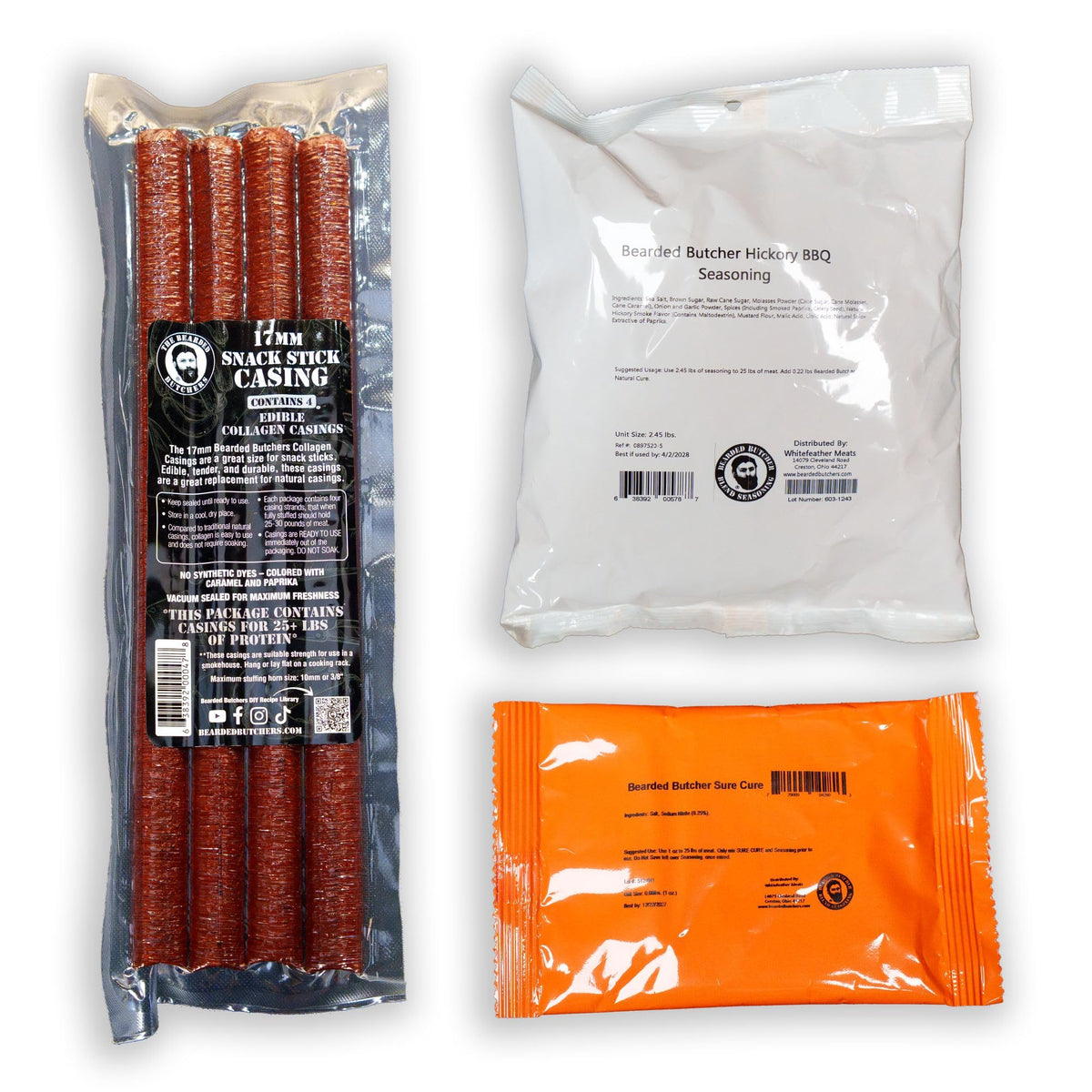 Bearded Butchers Original Snack Stick Seasoning Kit with Casings & Cure