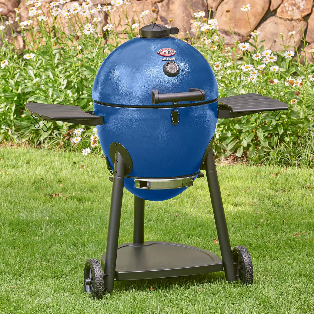 Char-Griller AKORN Jr. Portable Kamado Charcoal Grill and Smoker, Triple-Wall Insulated Steel with Cast Iron Grates and Locking Lid, 155 Sq. In. Cooking Area, Ash