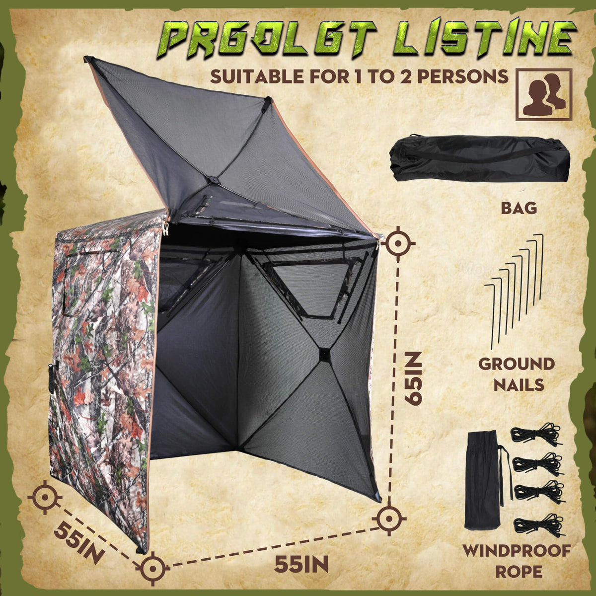 Lenotos Hunting Blind, 2 Person Pop Up Blinds 360 Degree See Through, Portable Durable Hunting Ground Blinds for Deer & Turkey Hunting