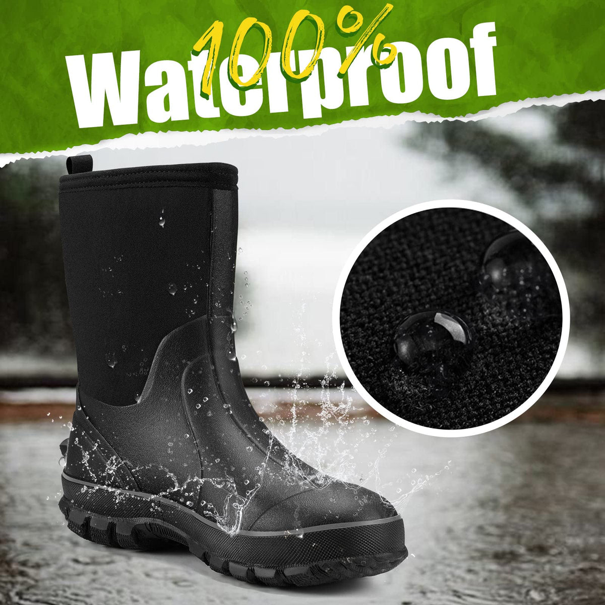 TIDEWE Rubber Boots for Men, Waterproof Hunting Work Boots