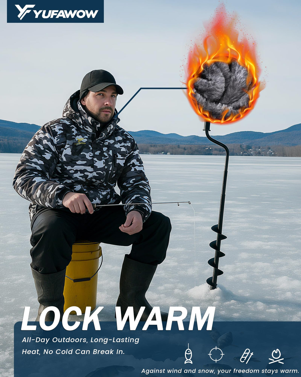 Yufawow Men Winter Jacket Skiing Jacket Insulated Fleece Lined Waterproof Windbreaker for Snowboard Hiking Camping ATV Outdoor Work