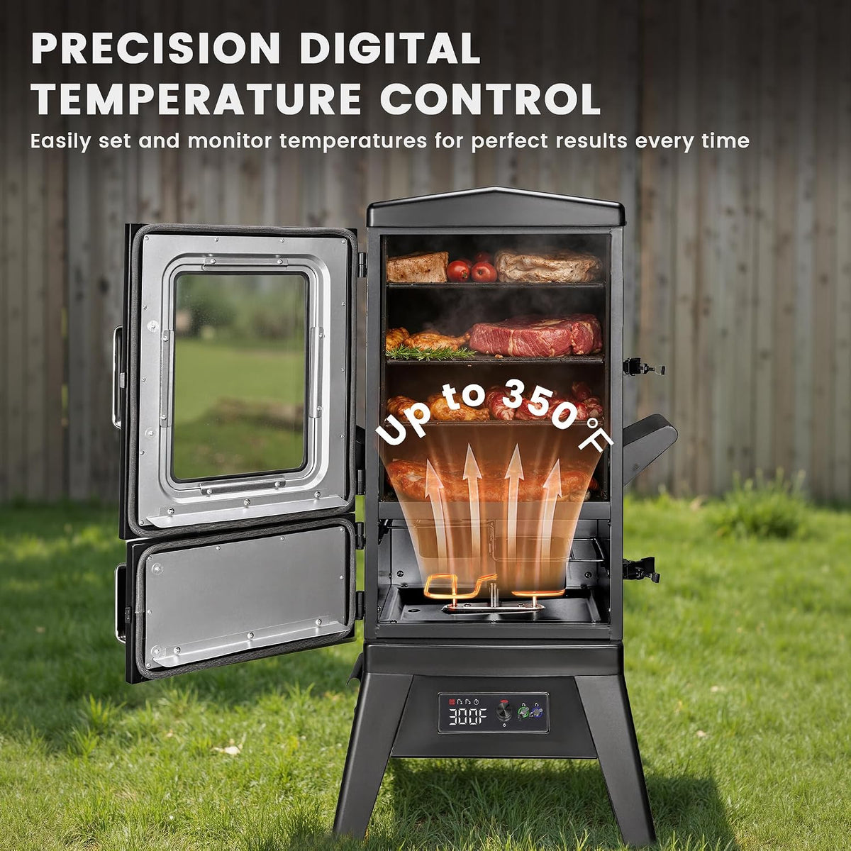 Stand Digital Electric Smoker with Cover, Max Temperature 350°F (616sq.in)