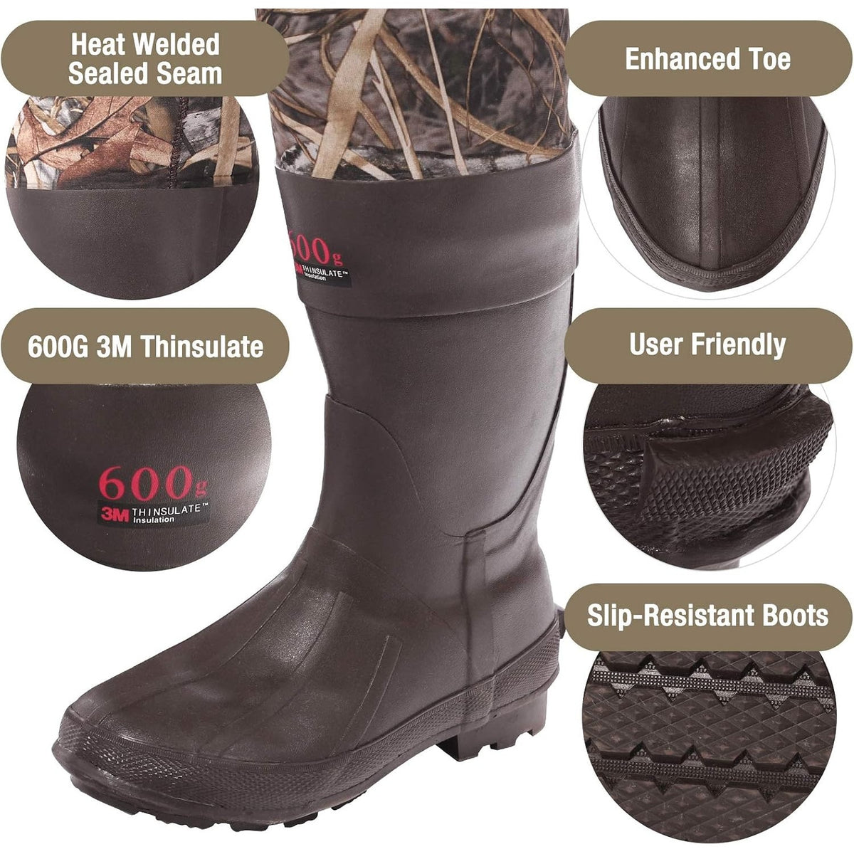 HISEA Hunting Waders for Men 600G Insulated Neoprene Chest Wader Waterproof
