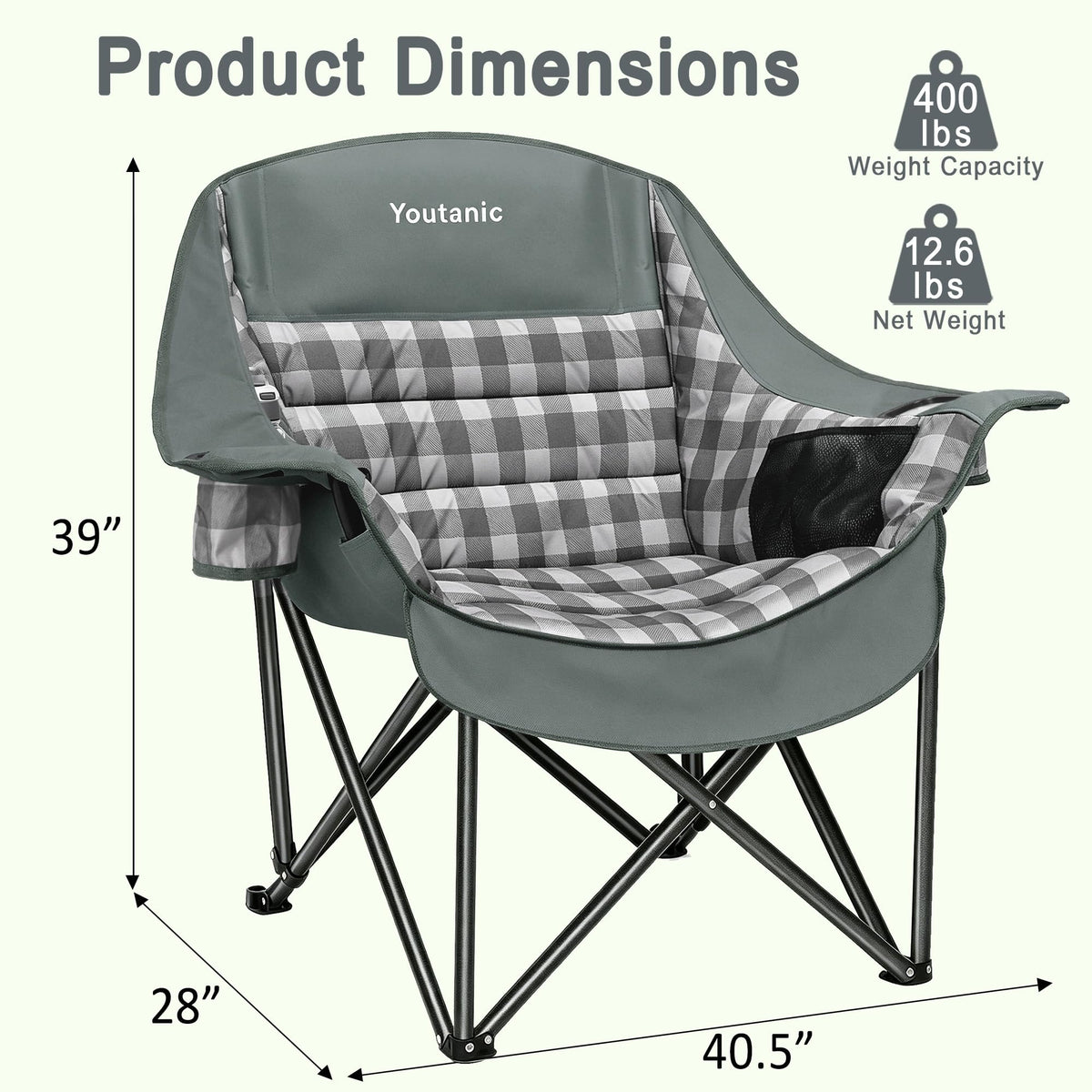 Youtanic Oversized Camping Chair, Portable Folding Camping Chairs
