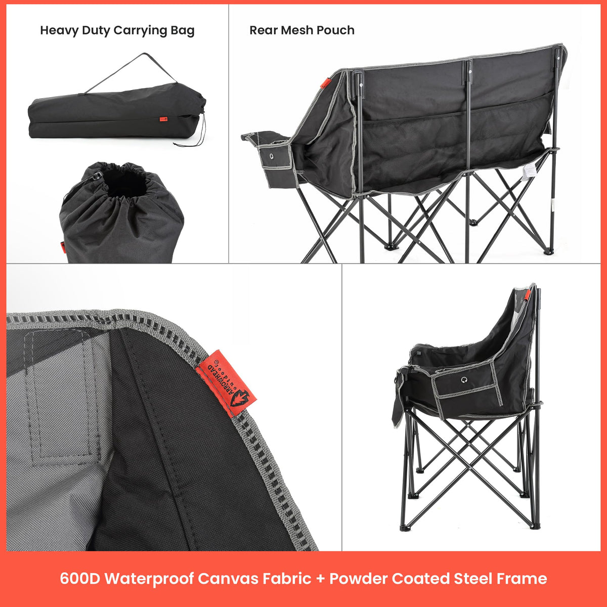 ARROWHEAD OUTDOOR Portable Folding Double Duo Camping Chair Loveseat