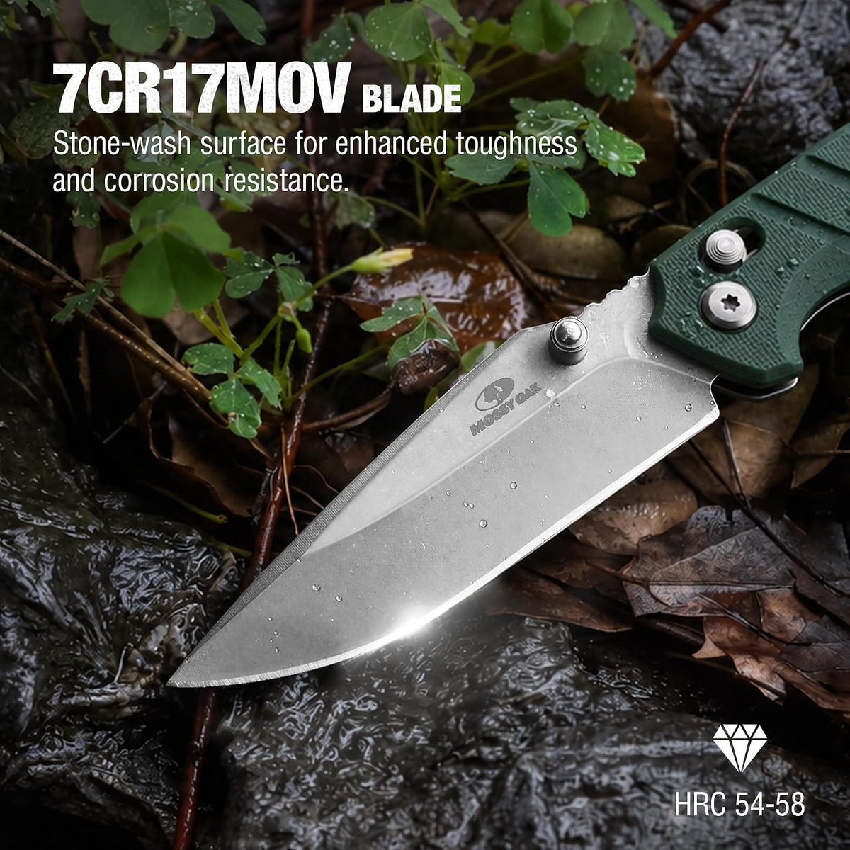 Mossy Oak Folding Pocket Knife, 4" Stonewash Stainless Steel Blade