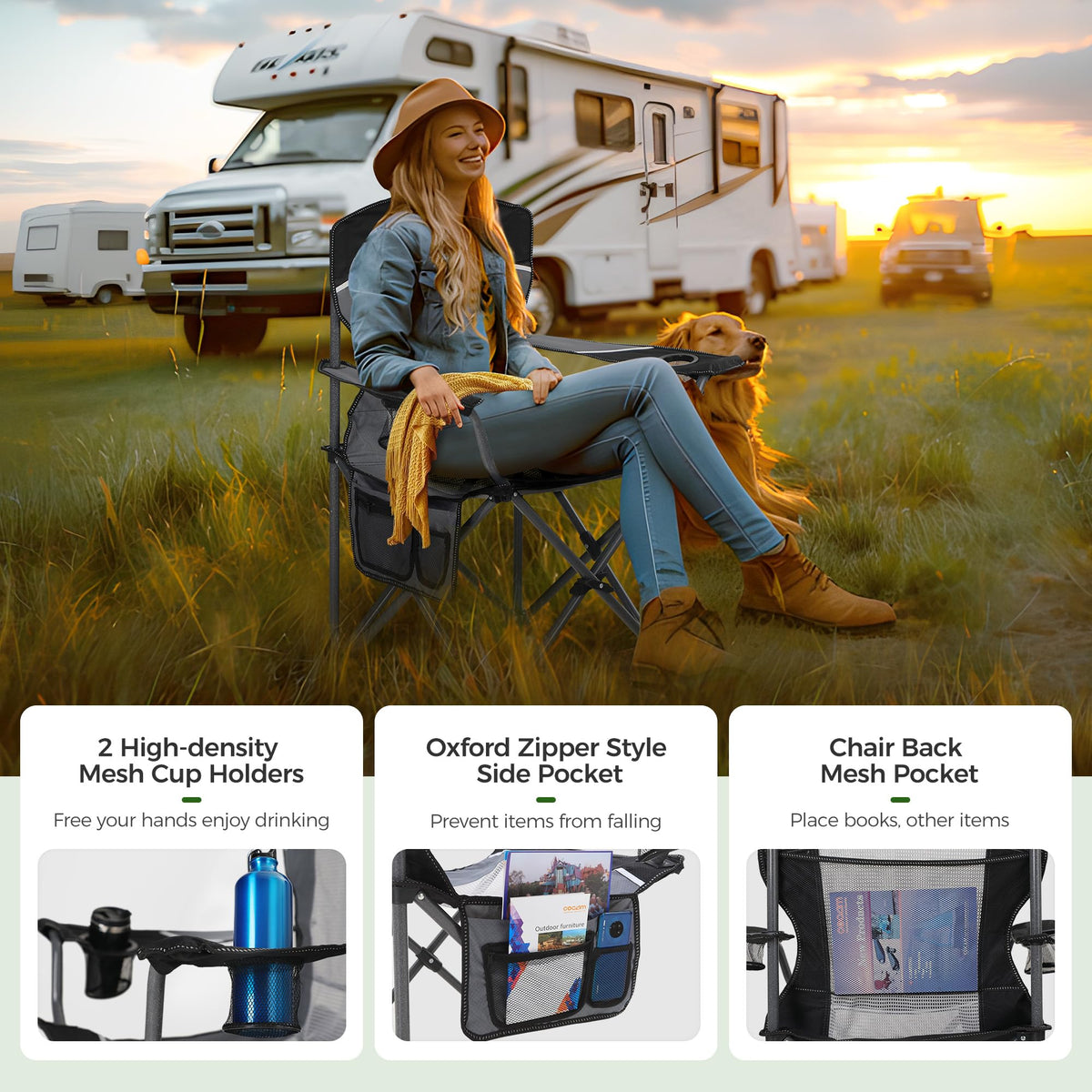 ALPHA CAMP Oversized Fully Padded Camping Chairs with Lumbar Support