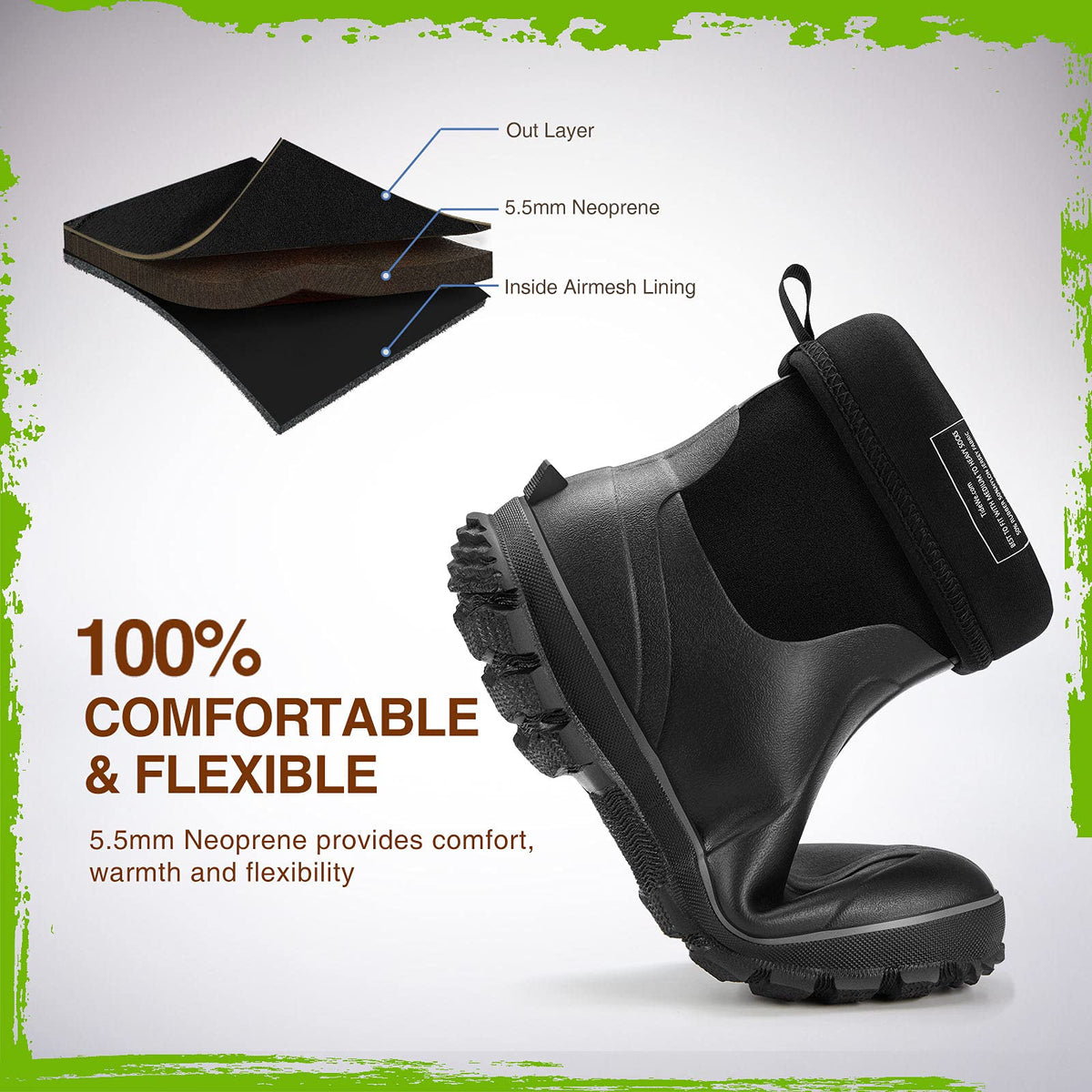 TIDEWE Rubber Boots for Men, Waterproof Hunting Work Boots