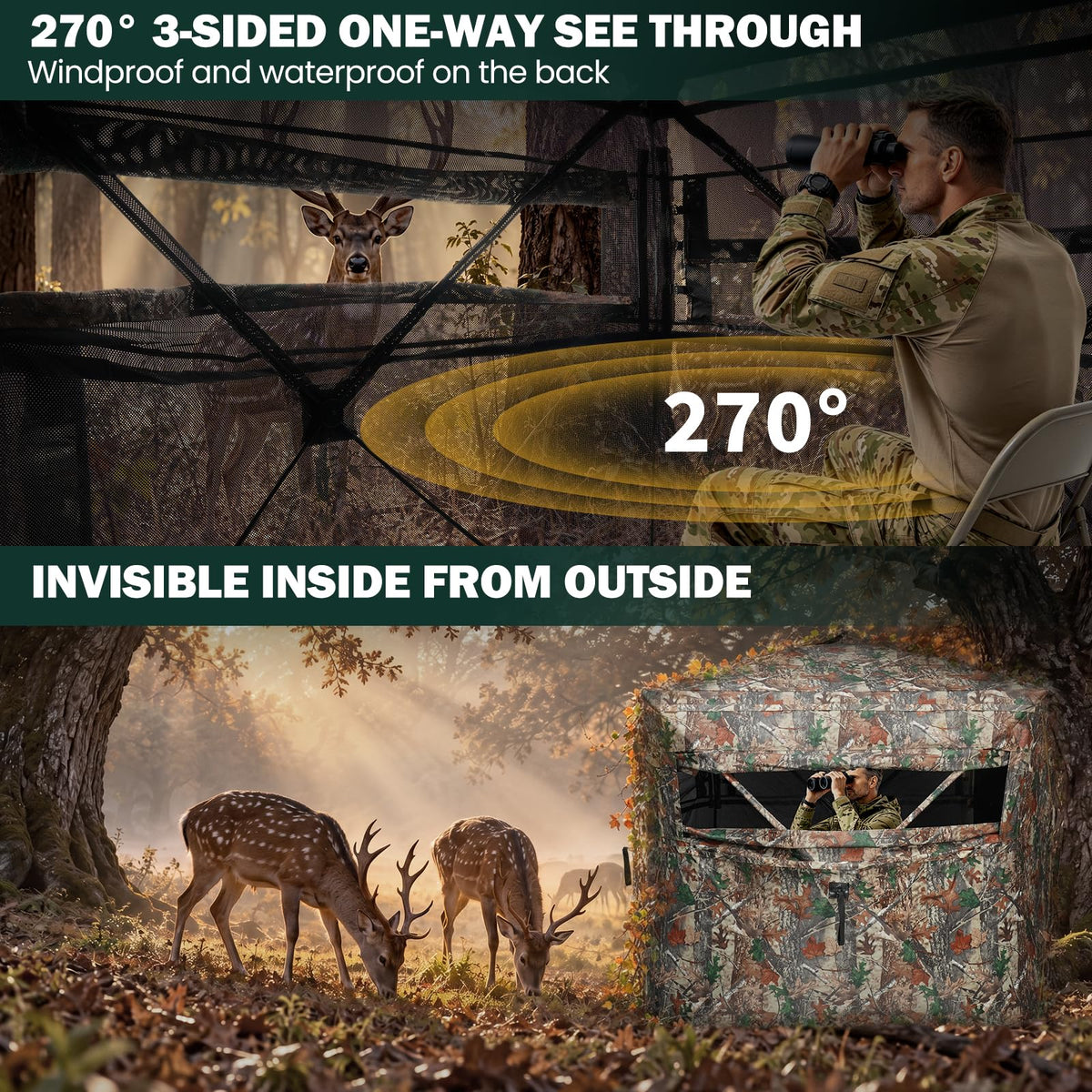 TLC Sport Hunting Blind, 270°/360° See Through Ground Blind for 2-4 Person