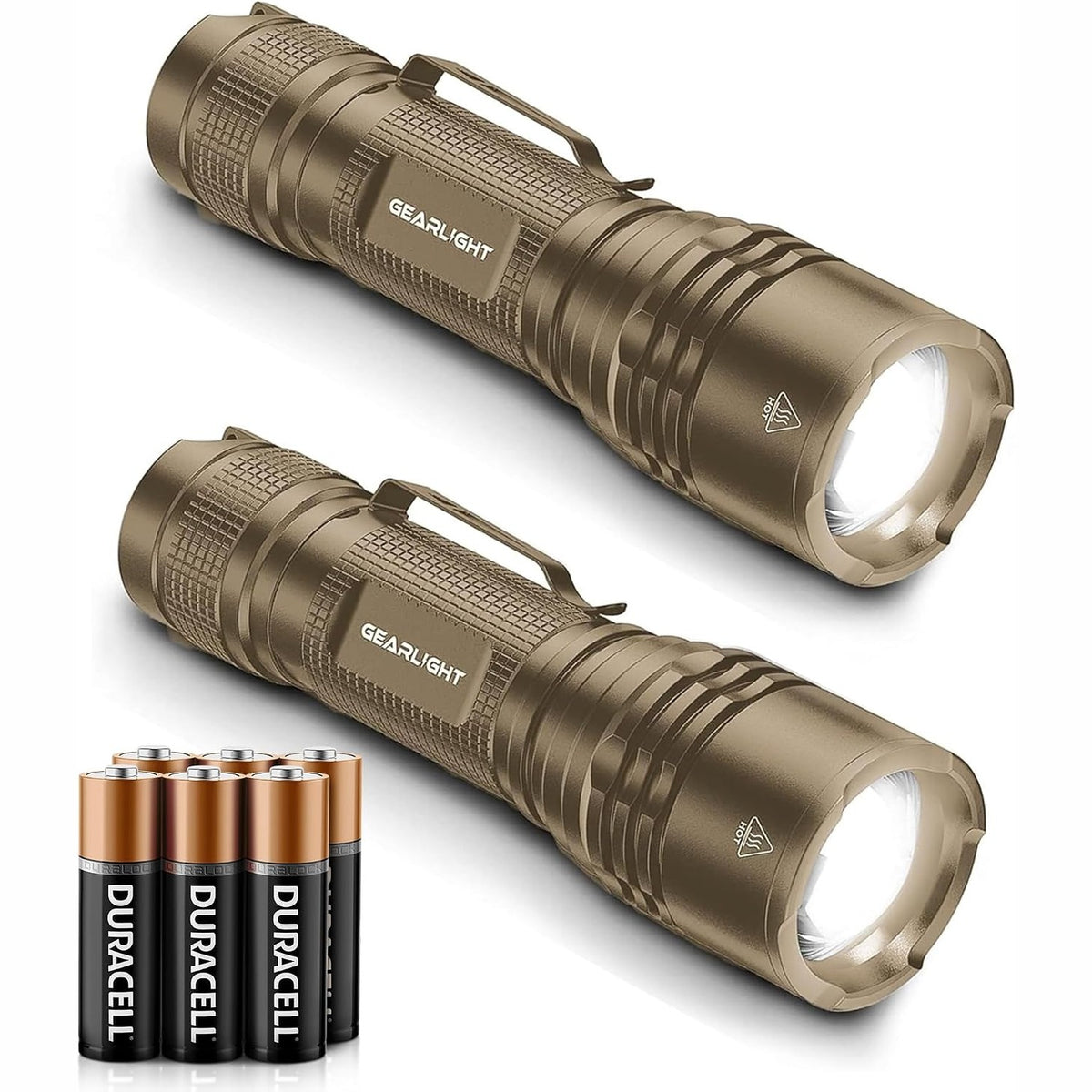 GearLight TAC LED Flashlight Pack - 2 Super Bright, Compact Tactical Flashlights with High Lumens for Outdoor Activity & Emergency Use - Gifts for Men & Women - Desert Tan