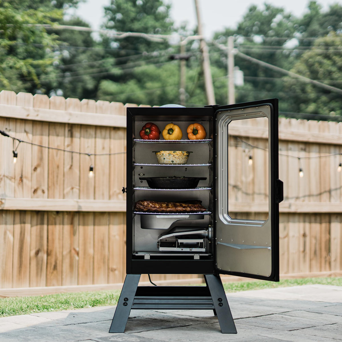 Masterbuilt® 30-inch Digital Electric Vertical BBQ Smoker with Side Wood Chip Loader, Chrome Racks and 710 Cooking Square Inches in Black, Model MB20071117