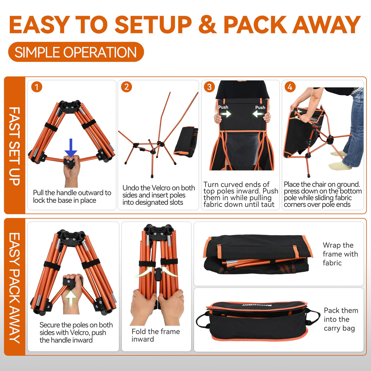 MARCHWAY Lightweight High Back Folding Camping Chair with Head Support