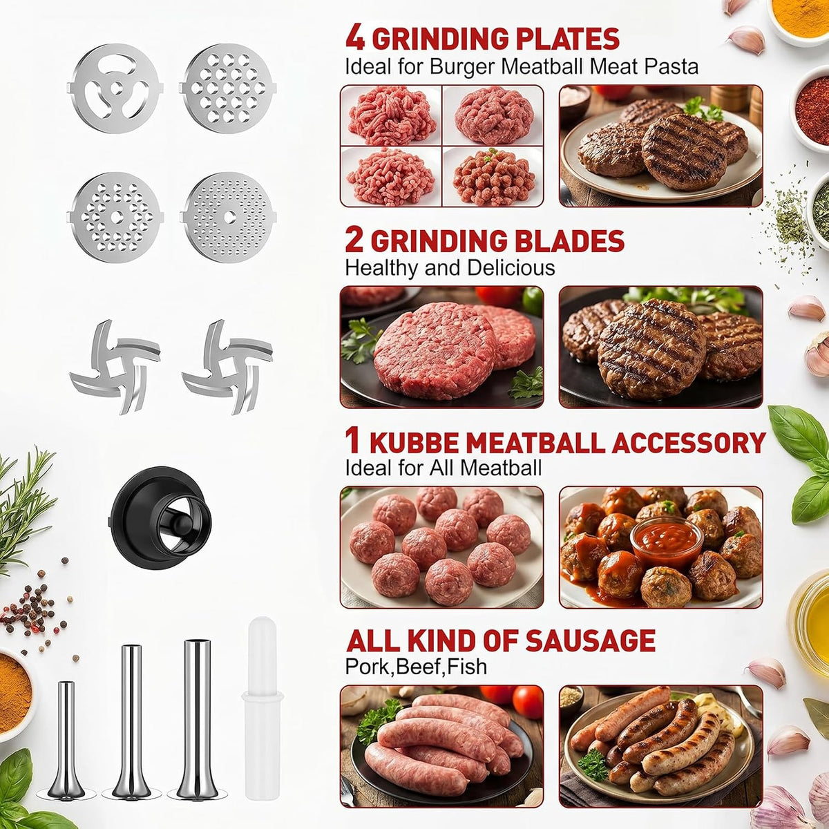 COFUN Stainless Steel Meat Grinder for KitchenAid Mixer
