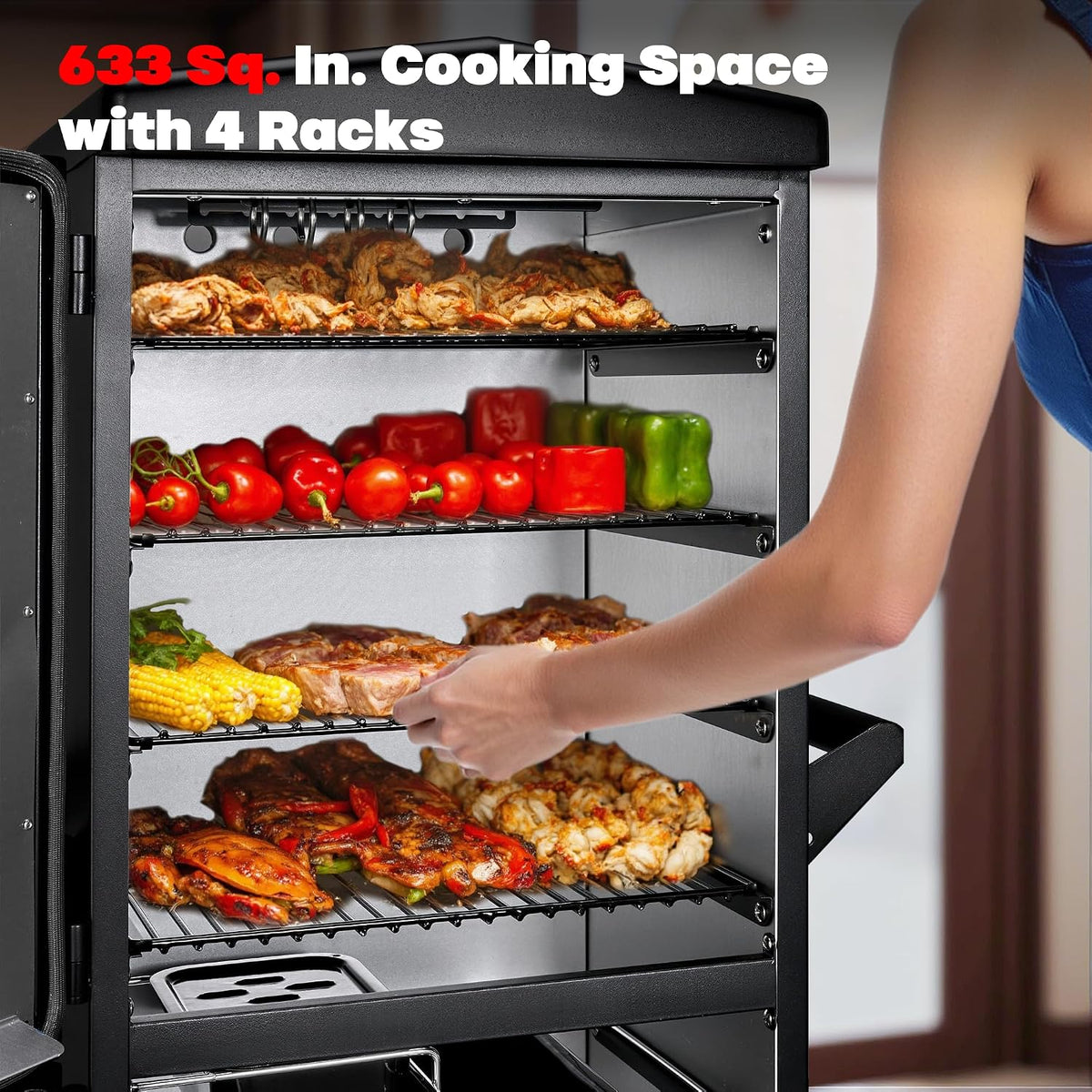 Stand Digital Electric Smoker with Cover, Max Temperature 350°F (616sq.in)
