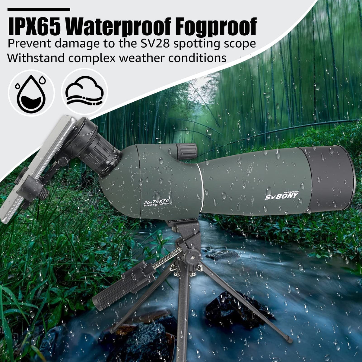 SVBONY SV28 Spotting Scope, Angled 25-75x70 with Tripod for Target Shooting