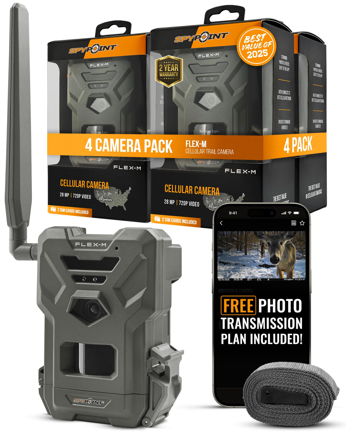 SPYPOINT Flex-M Twin, Cellular Trail Camera, Night Vision, Free Photo Plan