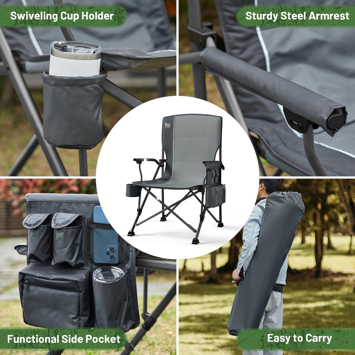 TIMBER RIDGE Oversized Folding Camping Chair High Back 500lbs