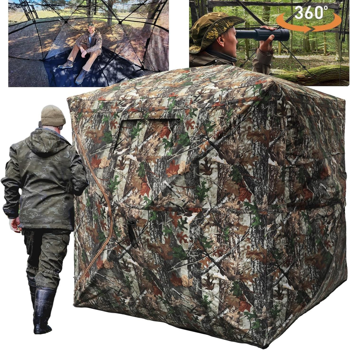 FUNHORUN Hunting Blind with Floor Mat, 360 See Through Ground Blind, Pop Up