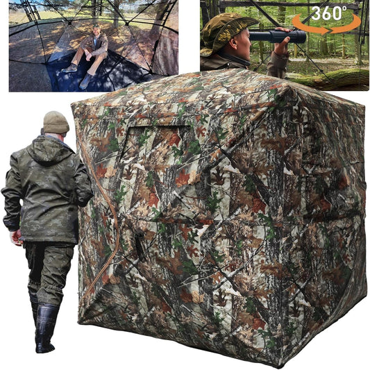 FUNHORUN Hunting Blind with Floor Mat, 360 See Through Ground Blind, Pop Up