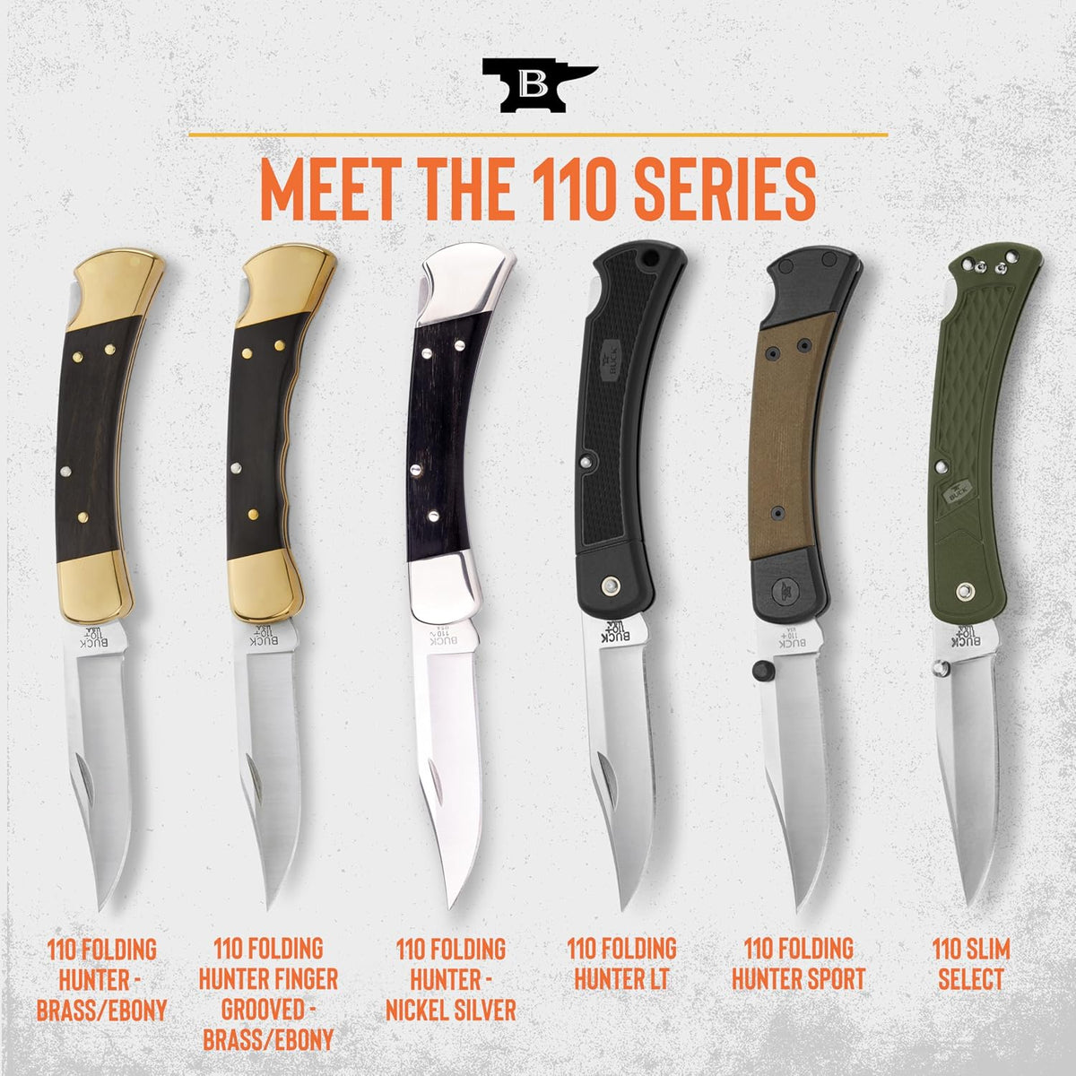 Buck Knives 110 Folding Hunter Knife with Sheath, Finger Grooves, 7.2 oz