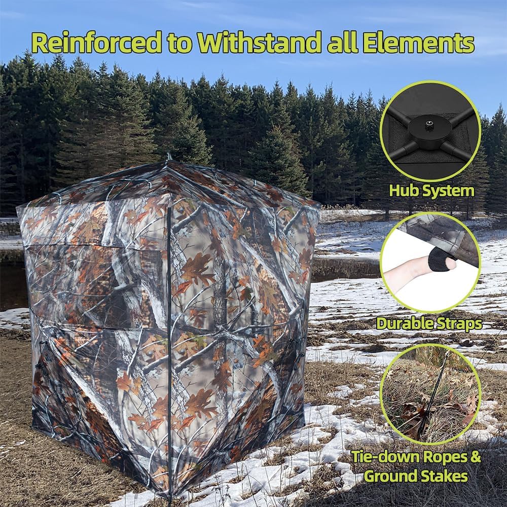 THUNDERBAY SPUR Collector 3 Person Hunting Blind, Portable Ground Blind with Silent Windows, Portable Durable Hunting Tent for Deer & Turkey Hunting