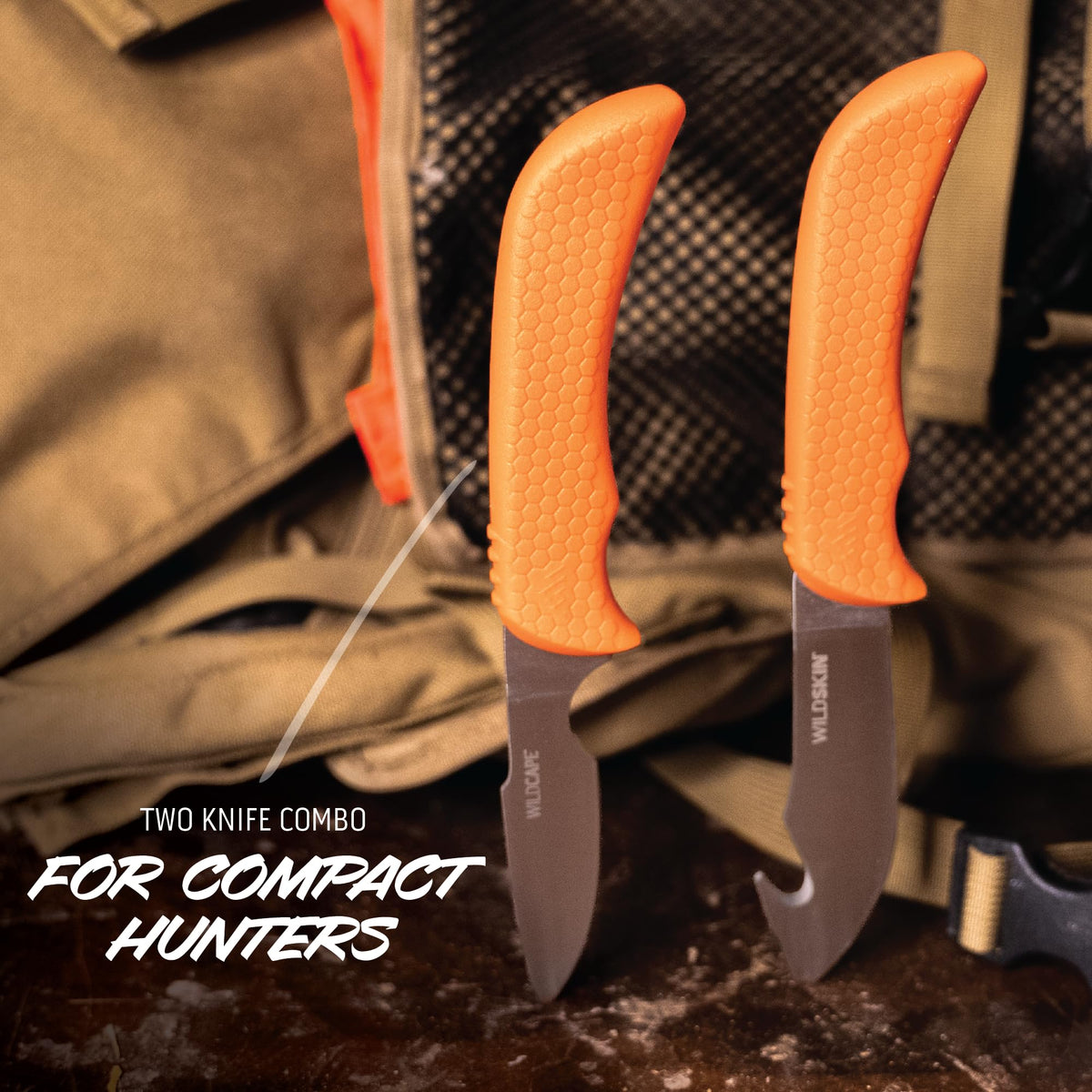 OUTDOOR EDGE WildGuide 4-Piece Hunting Knife Set & Field Dressing Kit | Featuring Razor-Sharp Caping Blade, Gut-Hook Skinning Knife, Bone Saw, in a Camo Nylon Belt Sheath | Butcher Knife Set for Deer