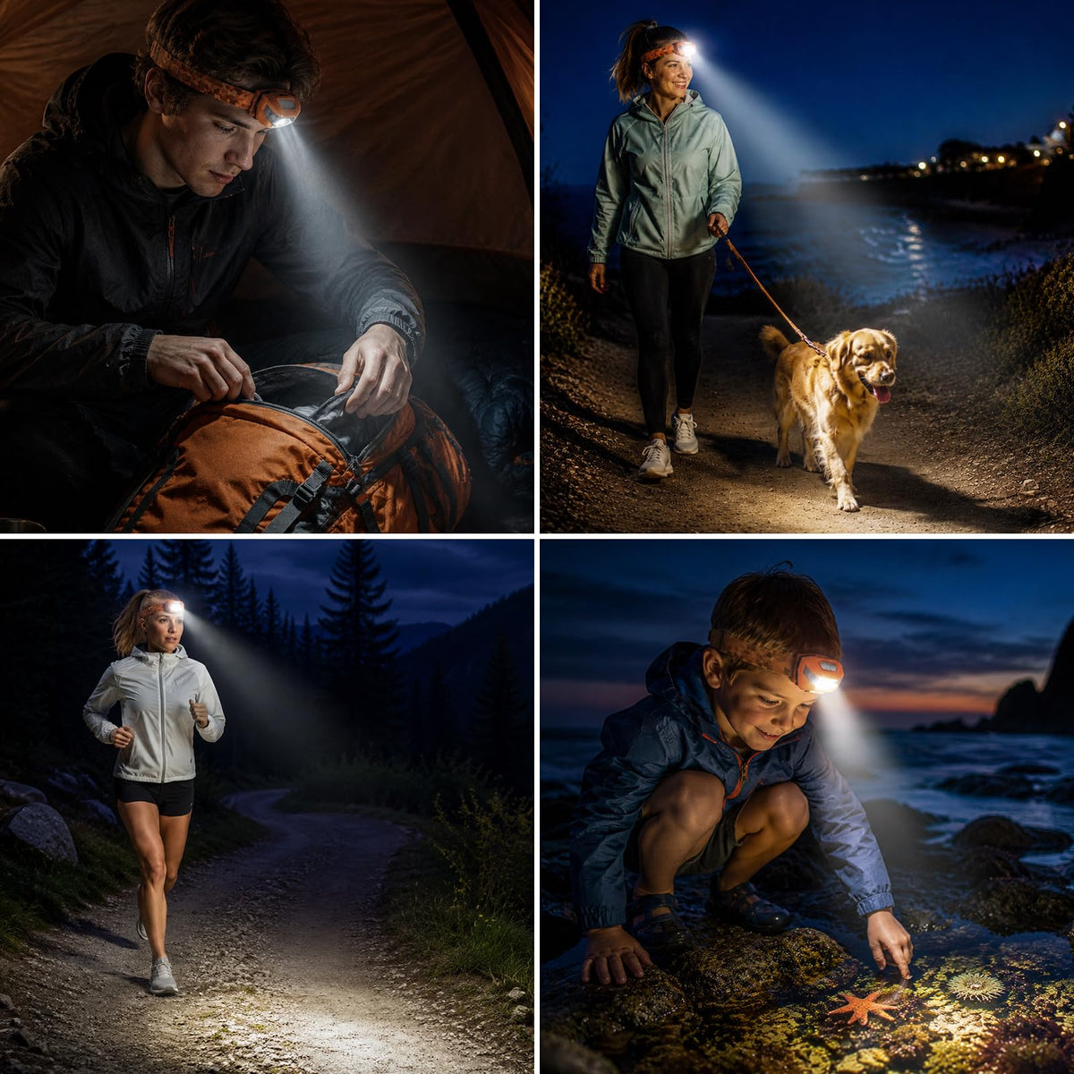 Lepro LED Headlamp Rechargeable IPX4 Waterproof Headlight 5 Modes - Black