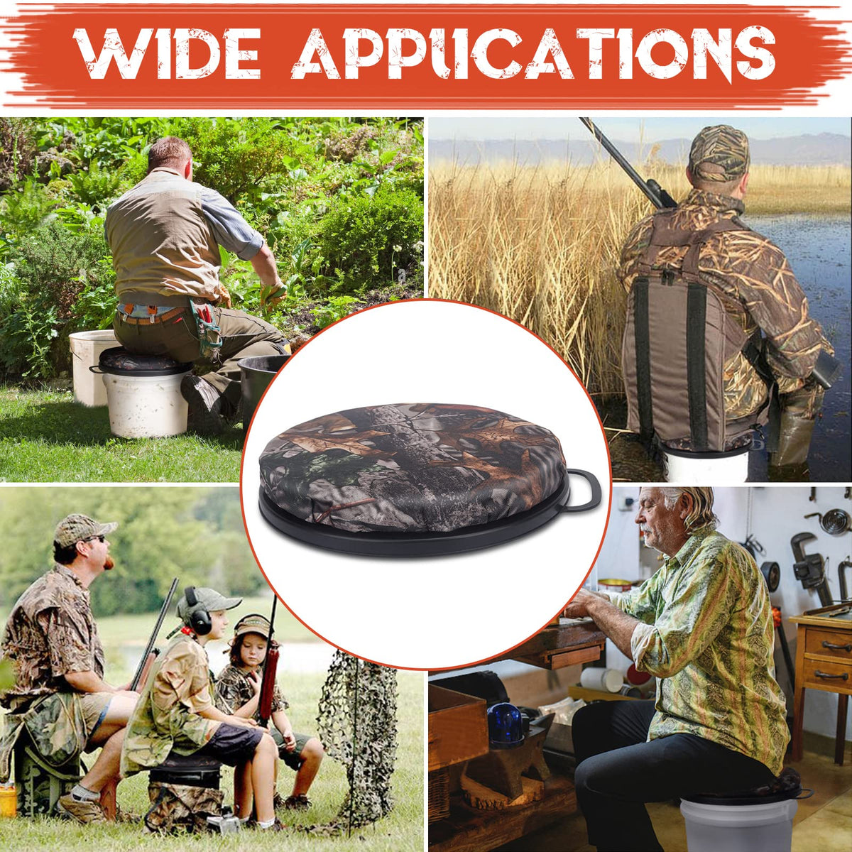 WarBull 5 Gallon Bucket Seat, 360-Degree Swivel Seat Foam Cushion Bucket Seat Lid with Waterproof Cover for Dove Duck Hunting, Fishing, Baseball, Gardening and Camping