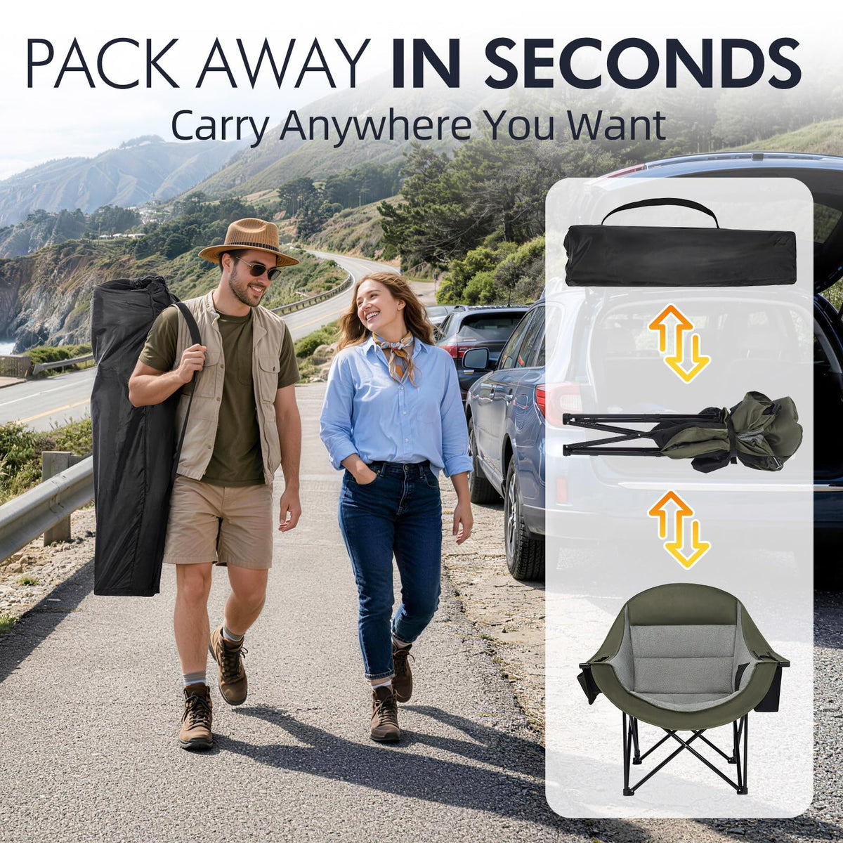 Heated Oversized Camping Chair - Heavy Duty Padded Comfy Warm Outdoor Chair