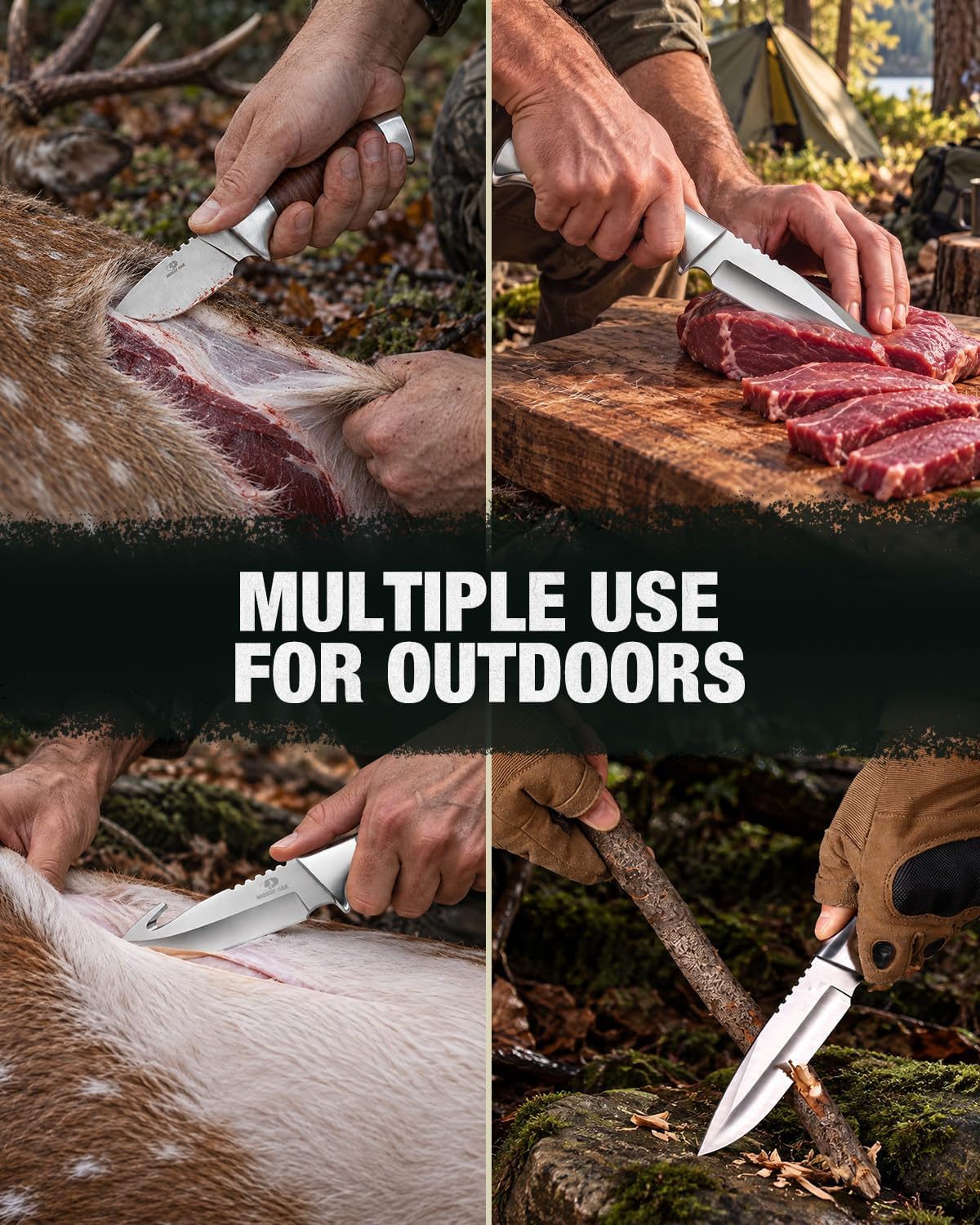 Mossy Oak Field Dressing Kit, 3PC Hunting Knife Set with Sheath
