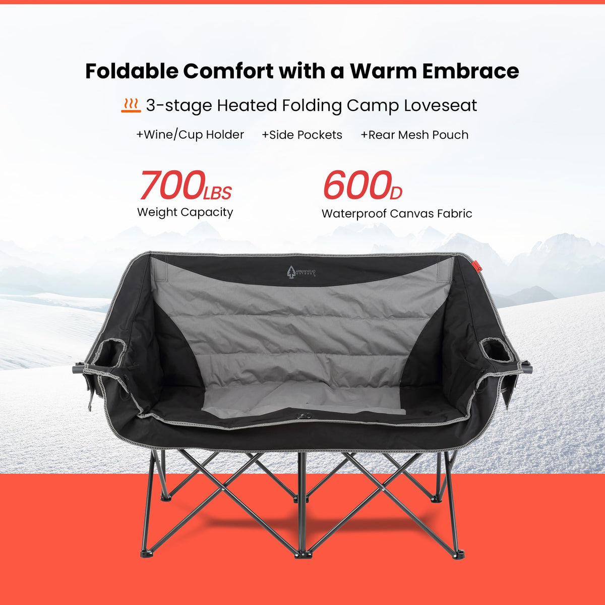ARROWHEAD OUTDOOR Portable Folding Double Duo Camping Chair Loveseat