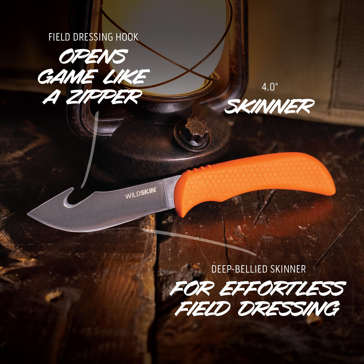 OUTDOOR EDGE WildGuide 4-Piece Hunting Knife Set & Field Dressing Kit | Featuring Razor-Sharp Caping Blade, Gut-Hook Skinning Knife, Bone Saw, in a Camo Nylon Belt Sheath | Butcher Knife Set for Deer
