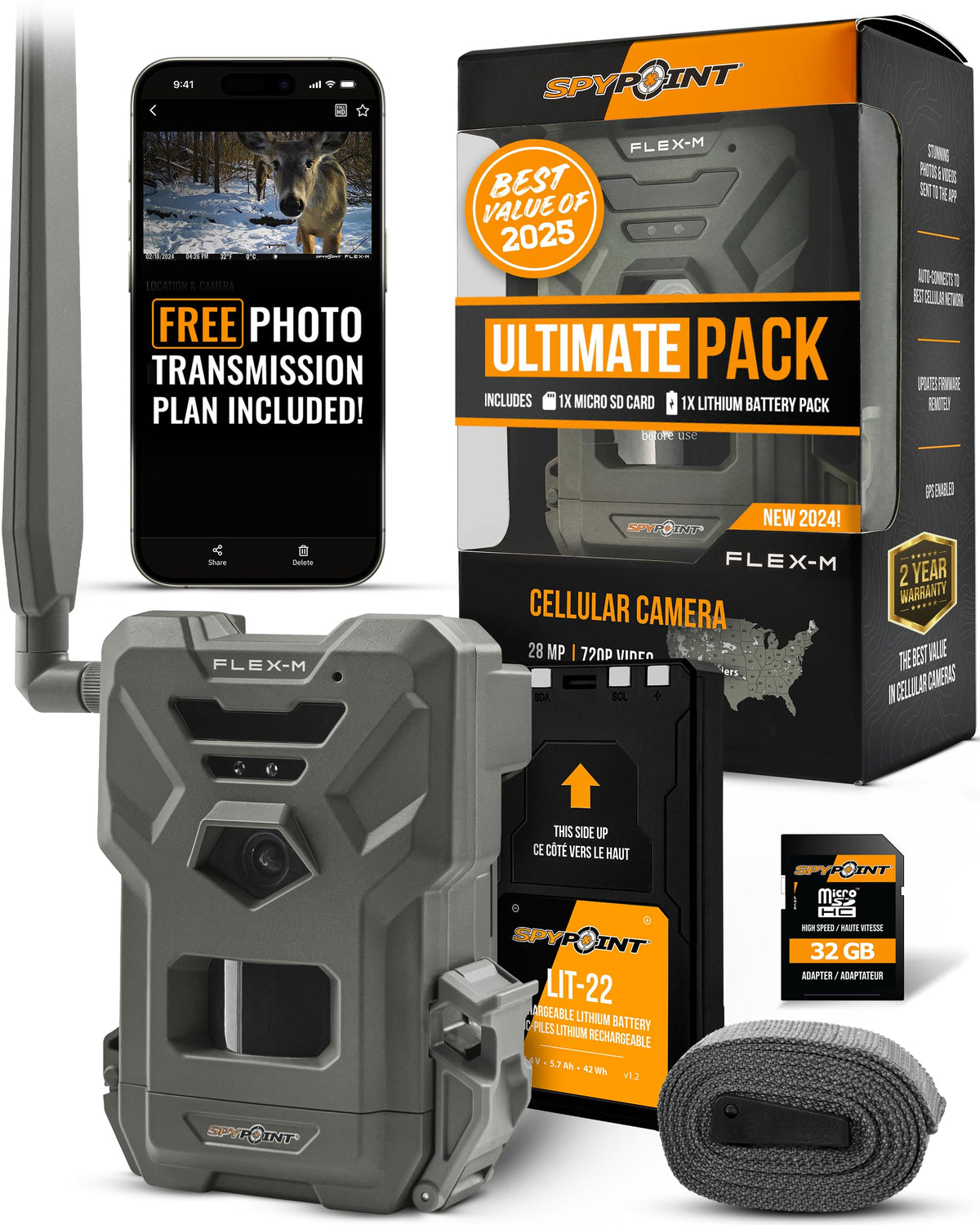 SPYPOINT Flex-M Twin, Cellular Trail Camera, Night Vision, Free Photo Plan
