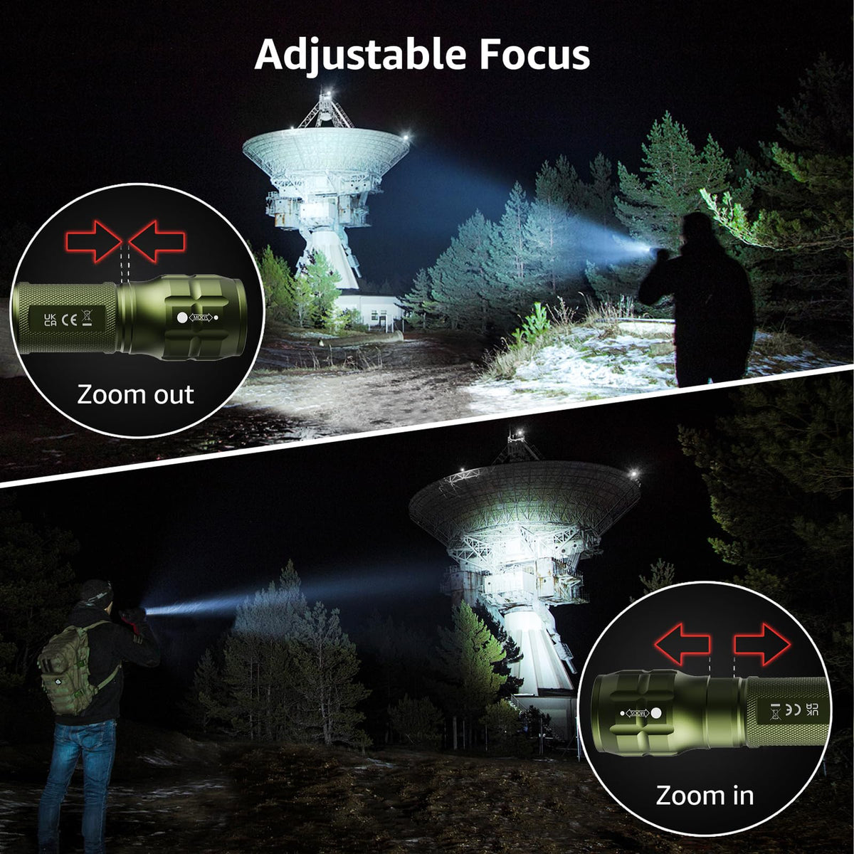 Lepro LED White Light Flashlight, High Lumens Waterproof Adjustable Focus