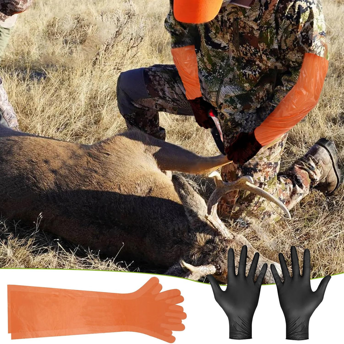 YUNVI Field Dressing Gloves for Deer Hunting and Veterinary Use - Includes Disposable and Nitrile Gloves
