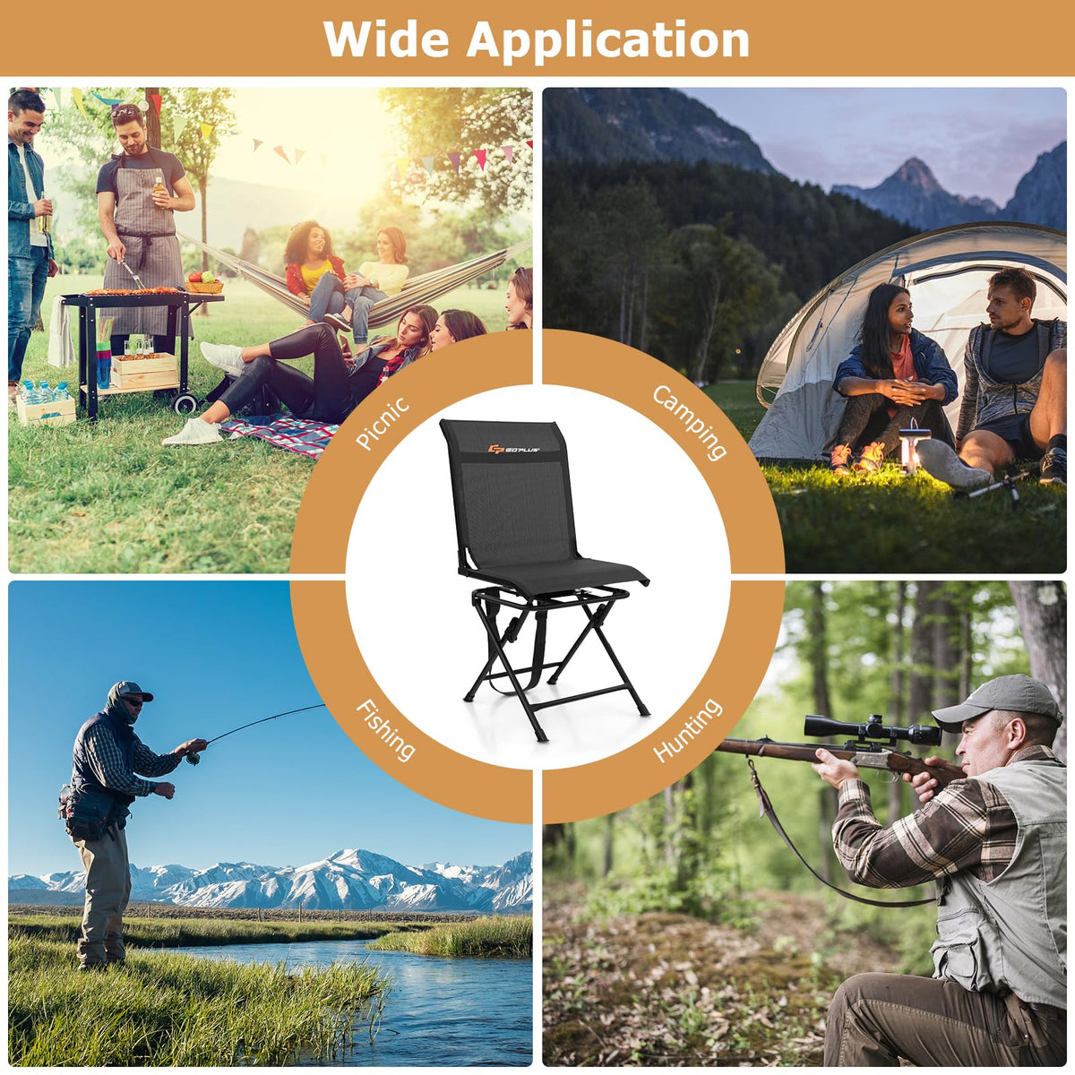 Goplus Hunting Chair, 360° Swivel Folding Hunting Blind Chair with Carrying Strap, 330LBS Capacity, Portable Deer Hunting Stool, Silent Ground Dove Hunting Chair, No Assembly