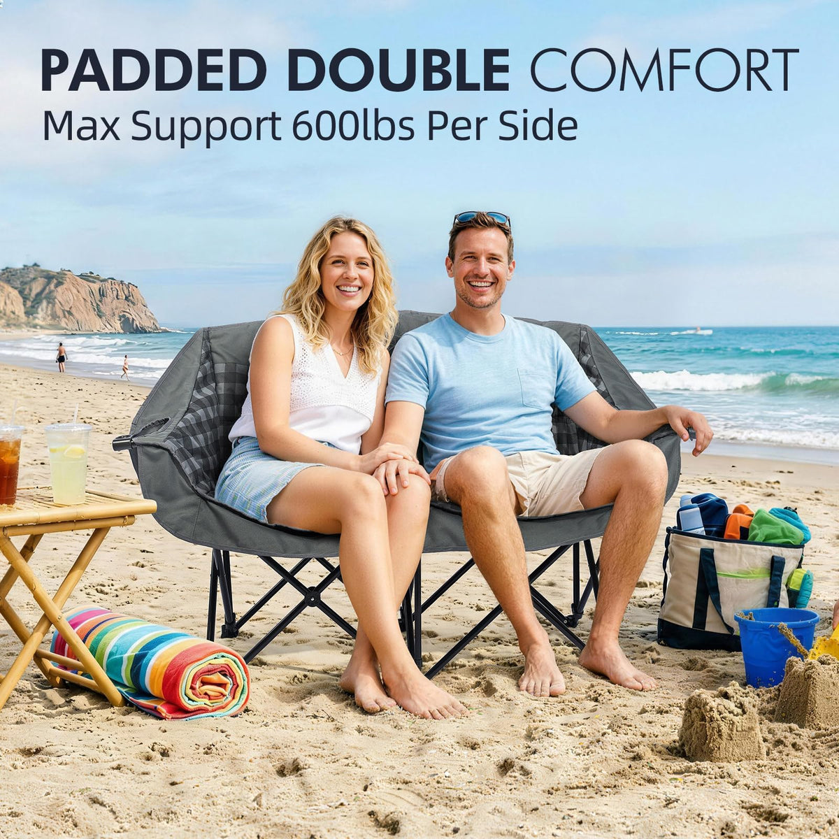 Heated Oversized Camping Chair - Heavy Duty Padded Comfy Warm Outdoor Chair
