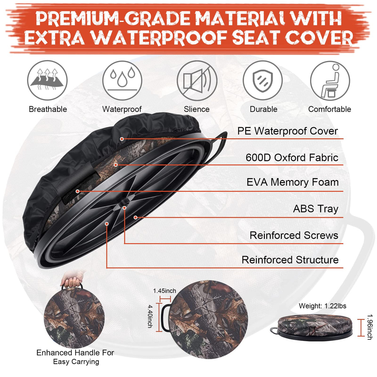 WarBull 5 Gallon Bucket Seat, 360-Degree Swivel Seat Foam Cushion Bucket Seat Lid with Waterproof Cover for Dove Duck Hunting, Fishing, Baseball, Gardening and Camping